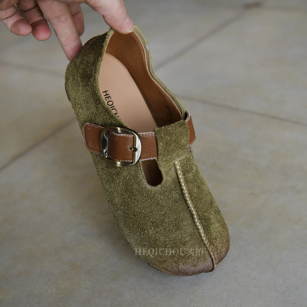 Mules en daim véritable vert k - Women'S Shoes Hands Free avis et prix